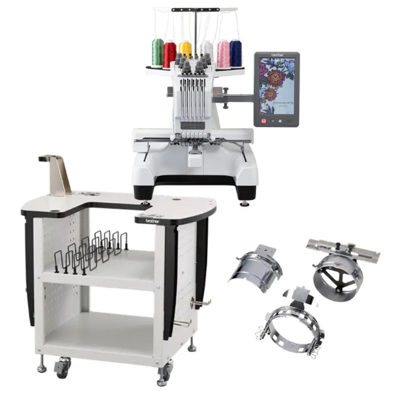 Brother Entrepreneur W PR680W 6 Needle Embroidery Machine 12x8 With PRNSTD2 Stand and PRCF3 Bundle